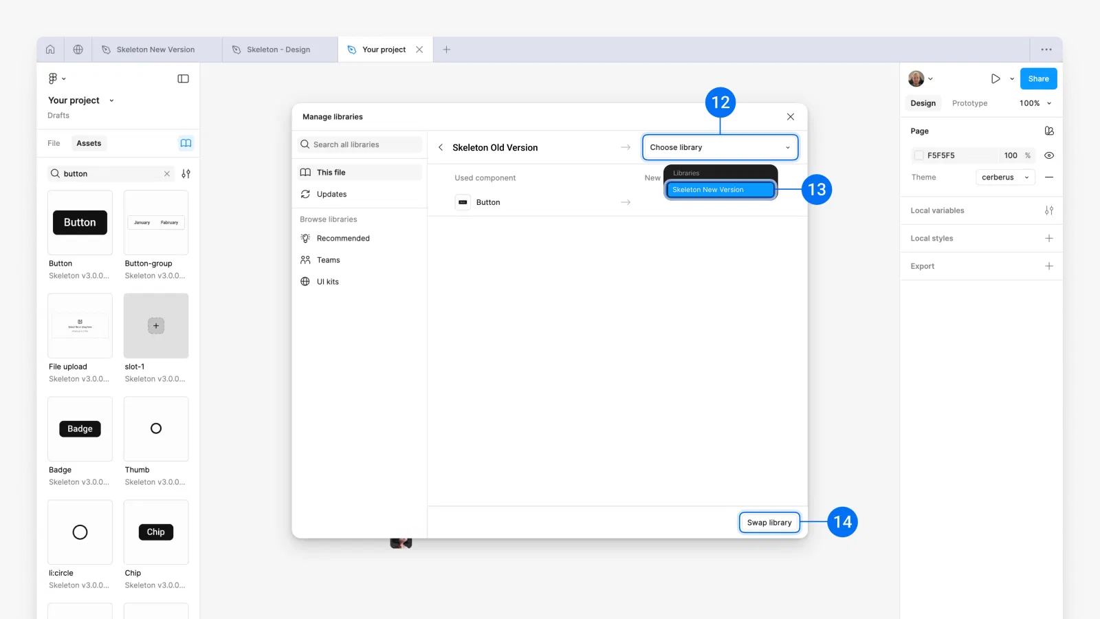 Select new library version