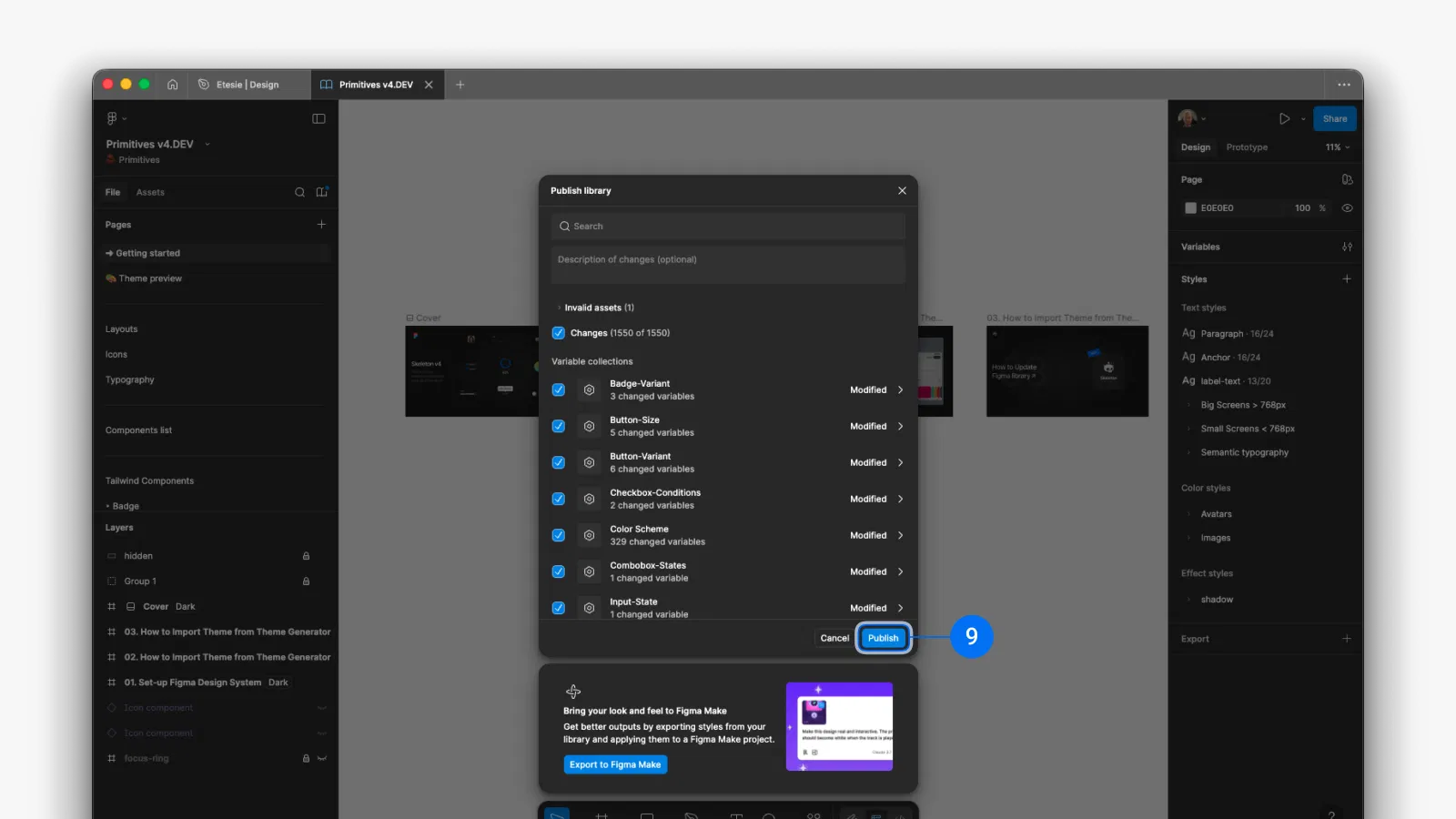 Publish modal
