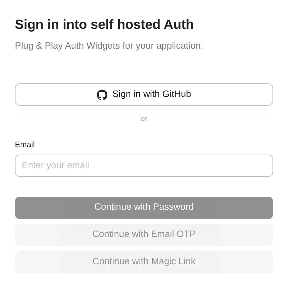Sign-in form with social provider buttons above an email field and the email method buttons