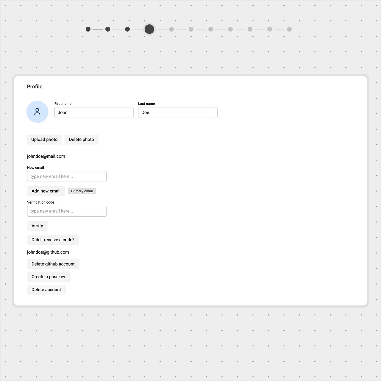 A profile page with Upload Photo and Delete Photo buttons. The 'After' view uses tonal button styles, reducing visual clutter compared to the filled buttons in the 'Before' view.